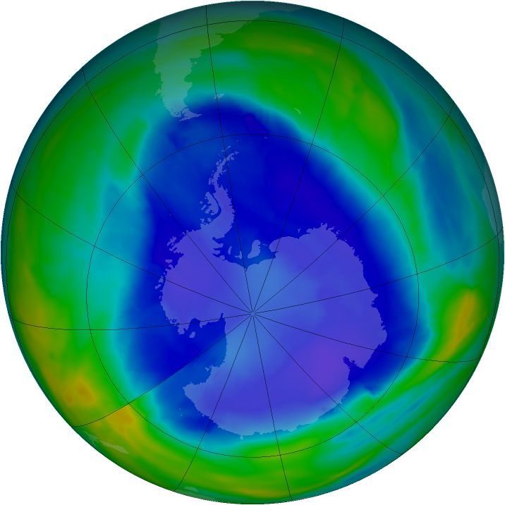 Antarctic ozone map for 13 September 2015